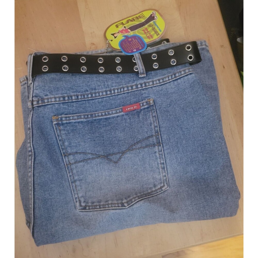 zana☆di JEANS Retro flare Size 24 Blue with belt NEW
